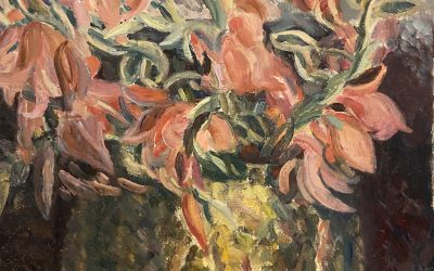 Flowers in brass pot