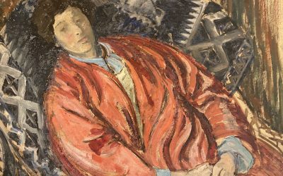 Marietta, reclining in red